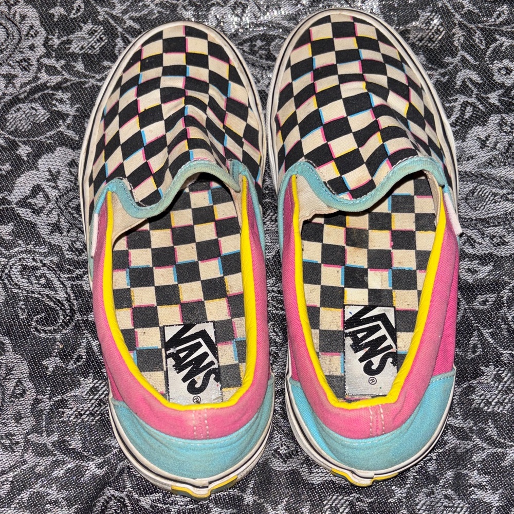 Vans Kids Checkerboard Slip-On Sneakers in Black, Cream, Pink, Blue, Yellow